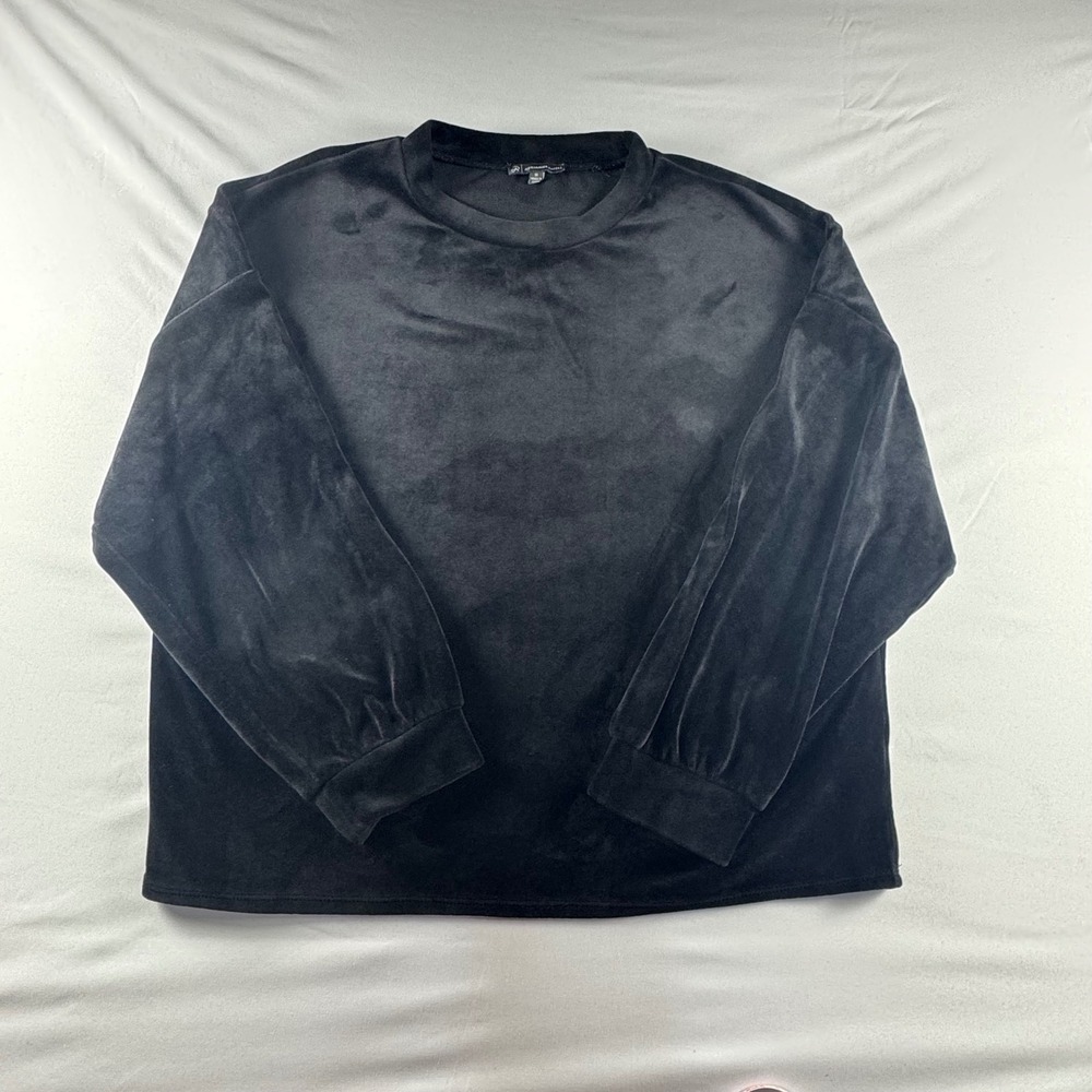 Adrianna Papell‎ Womens Black Velour Sweatshirt Crew Neck Long Sleeve Top M
